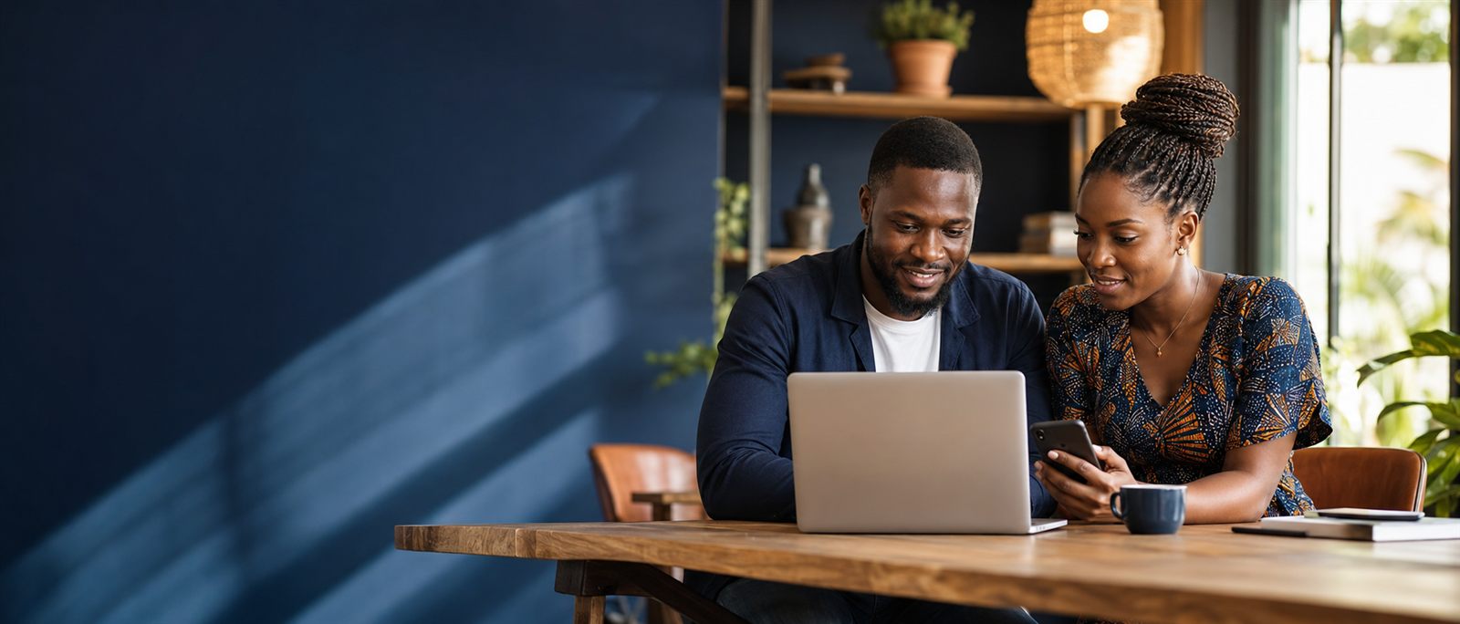 Deux entrepreneurs consultent leur site web à Abidjan